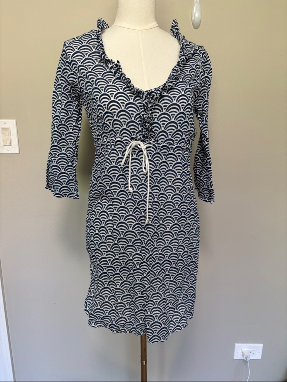 Mud Pie Navy and White Printed Swim Coverup
